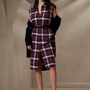 Banana Republic Flannel Midi ShirtDress Dark Cherry Burgundy size Medium